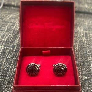 Salvatore Ferragamo Black and Silver Cufflinks